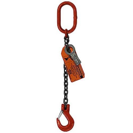 Hsi Sngl Leg Chain Slng, 3/8 in dia, 3ft L, Oblong Link to Slng Hook, 8,800lb Lmt 10SOS3/8-03